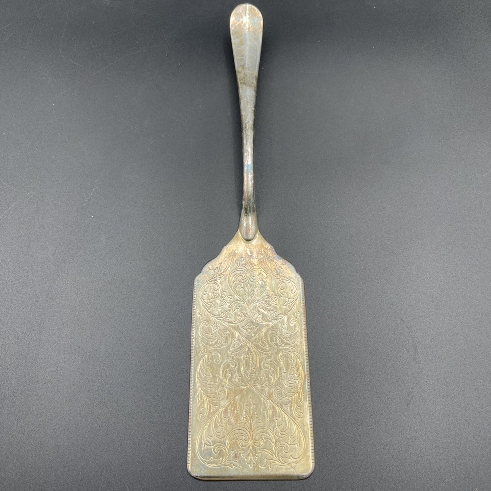 Vintage Italy Silverplate Serrated Cake Server‎ Square Dessert Server Engraved